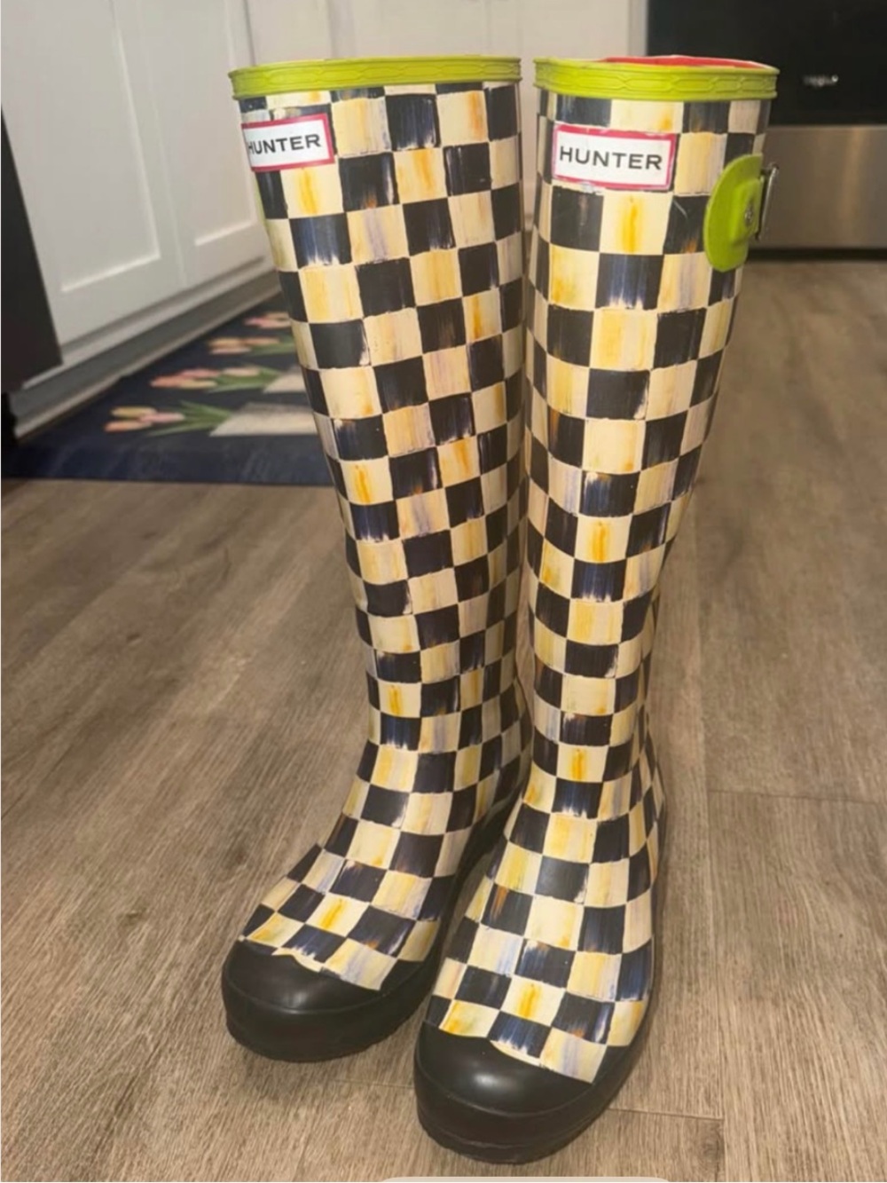 MacKenzie-Childs x Hunter Courtly Check Rain Boots - women’s size 8.